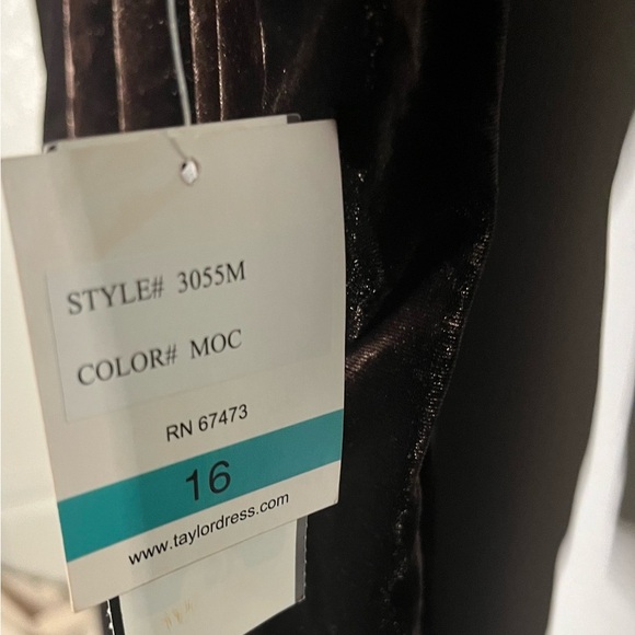 Taylor Dresses Halter Side Slit Chocolate Brown Velvet Gown - Picture 2 of 13